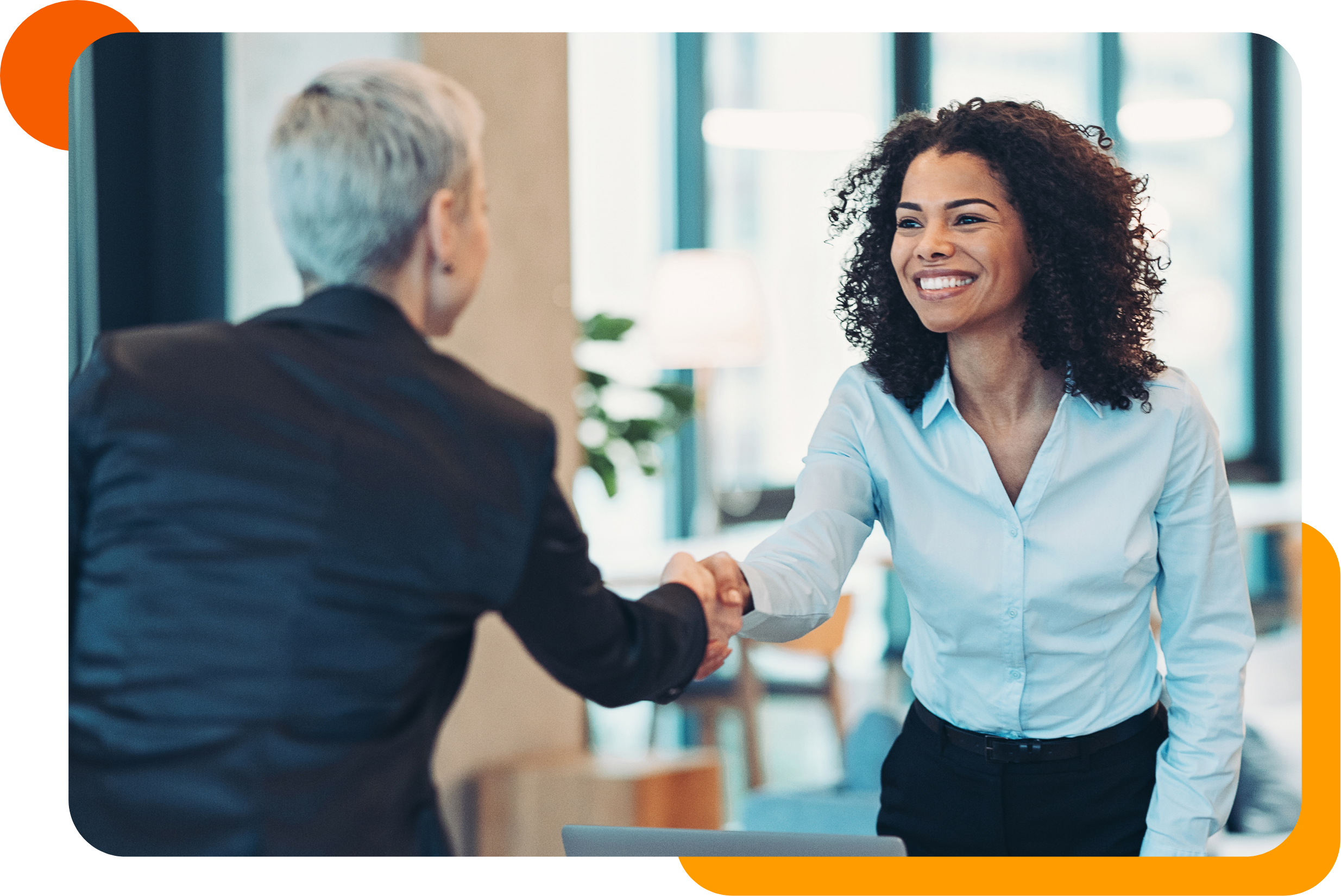 Consultant and client shaking hands