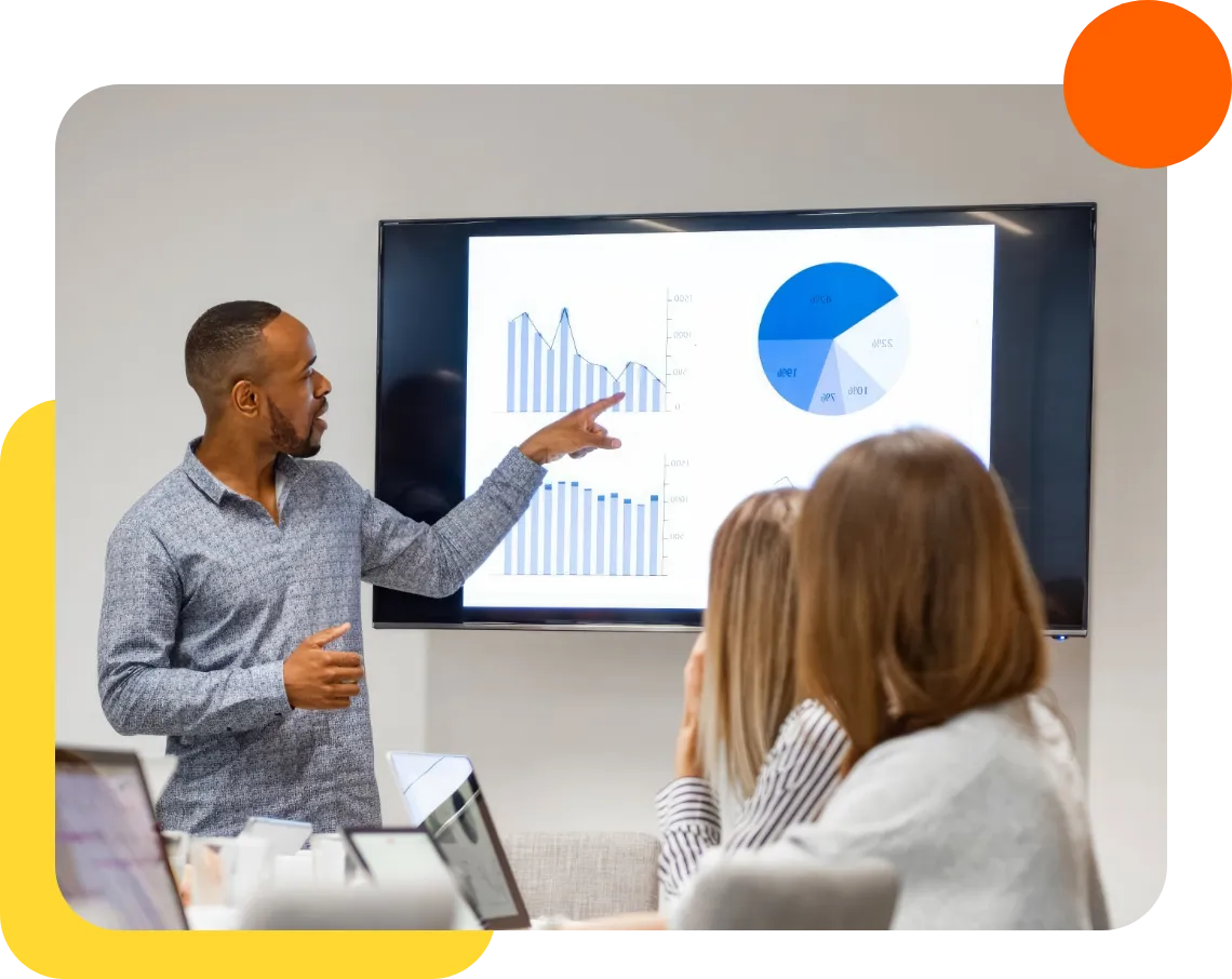 Team meeting with a dashboard presentation